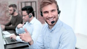 portrait of the call center operator in the workplace .business concept